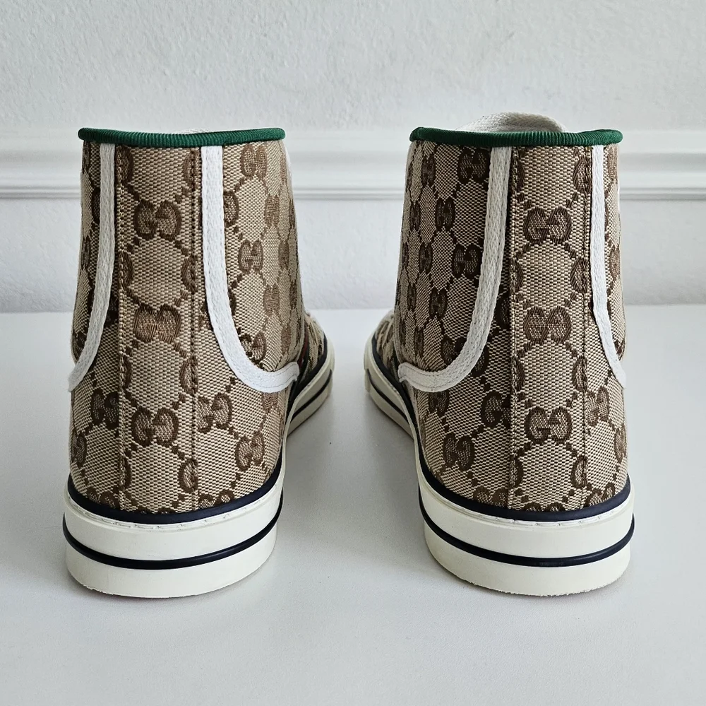 New Gucci Men's GG Tennis 1977 Brown High-Top Sneakers - Size 11